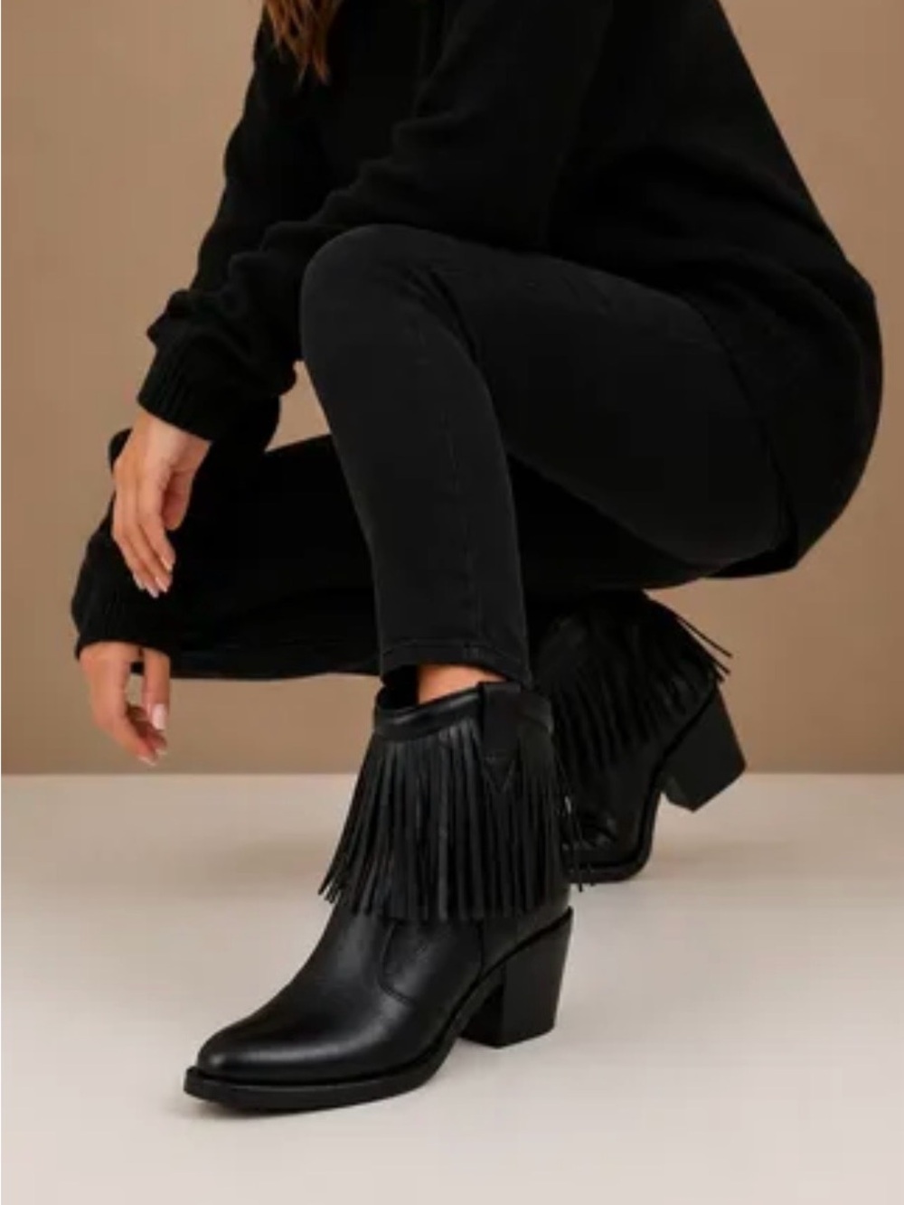 Free People Black Fringe Ankle Boots